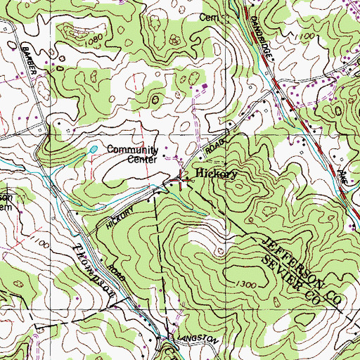 Topographic Map of Hickory, TN