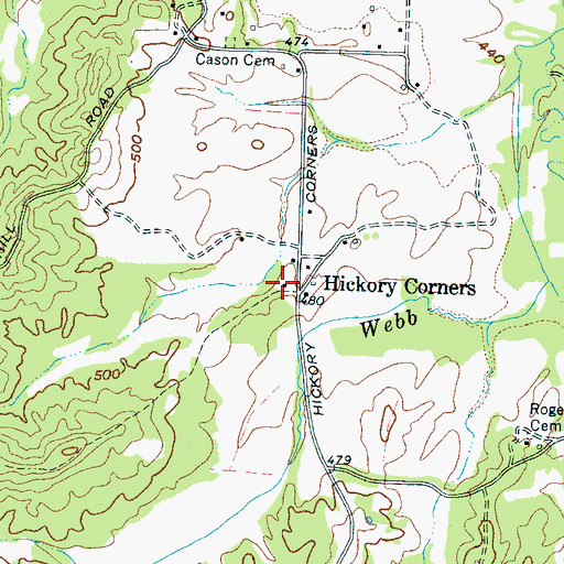 Topographic Map of Hickory Corners, TN