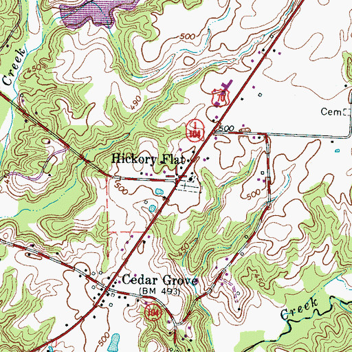Topographic Map of Hickory Flat, TN