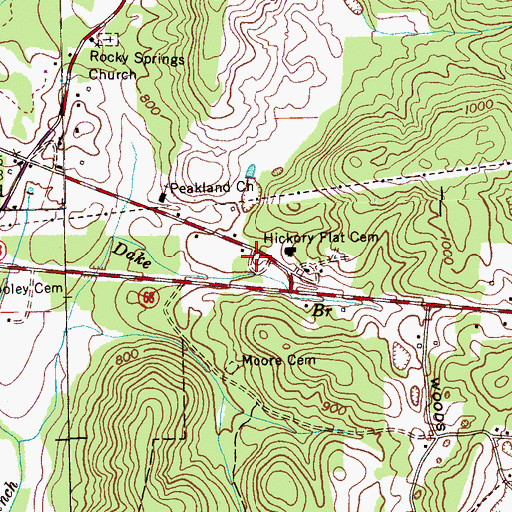 Topographic Map of Hickory Flat Cemetery, TN