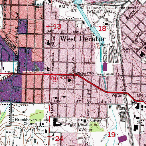 Topographic Map of West Decatur, AL