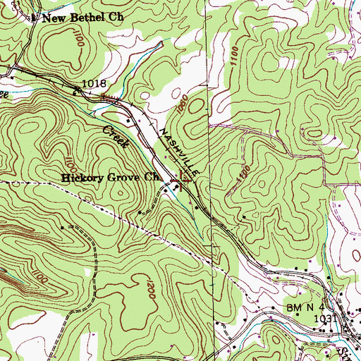 Topographic Map of Hickory Grove Church, TN