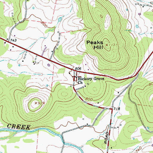 Topographic Map of Hickory Grove Church, TN