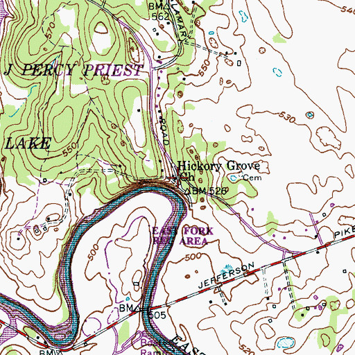 Topographic Map of Hickory Grove Church, TN