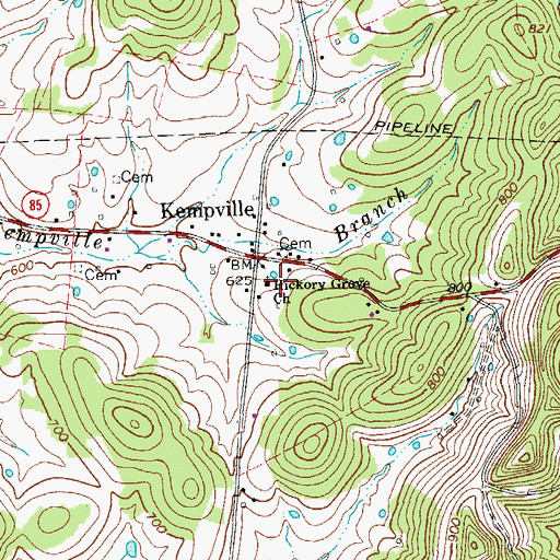 Topographic Map of Hickory Grove Church, TN