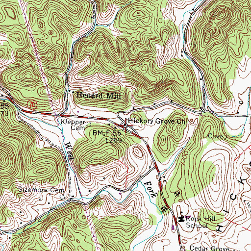 Topographic Map of Hickory Grove Church, TN