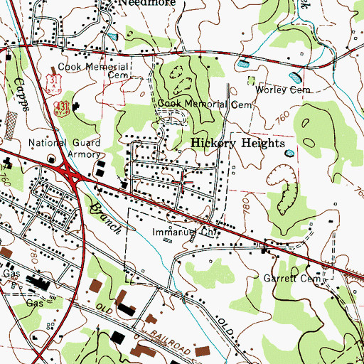 Topographic Map of Hickory Heights, TN