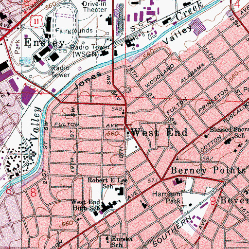 Topographic Map of West End, AL