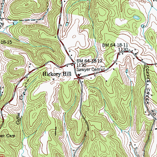 Topographic Map of Hickory Hill, TN
