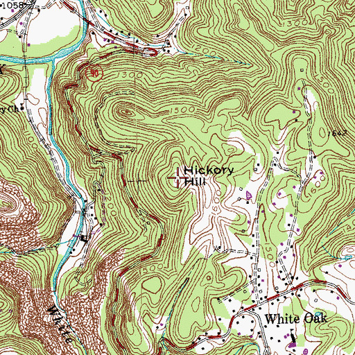 Topographic Map of Hickory Hill, TN