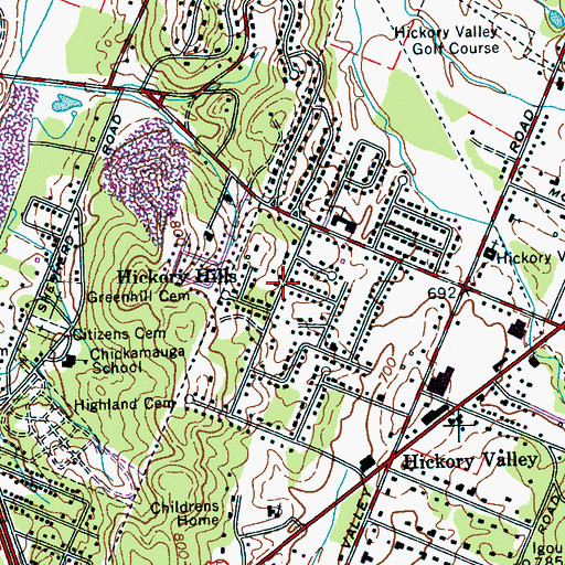 Topographic Map of Hickory Hills, TN
