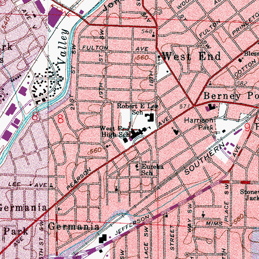 Topographic Map of West End High School (historical), AL