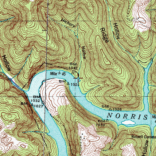 Topographic Map of Hickory Hollow, TN