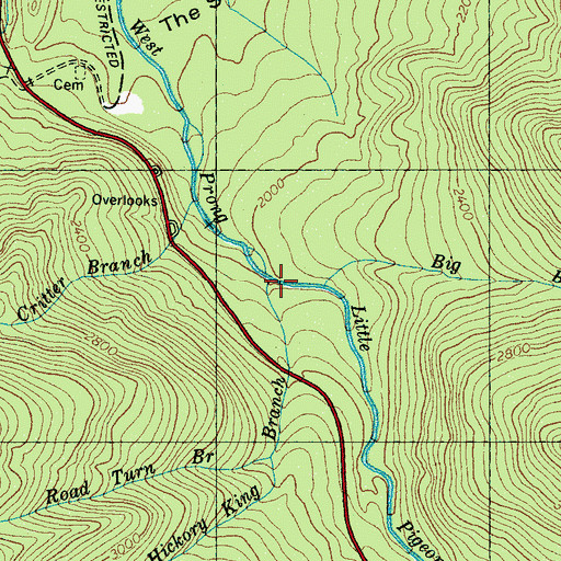 Topographic Map of Hickory King Branch, TN