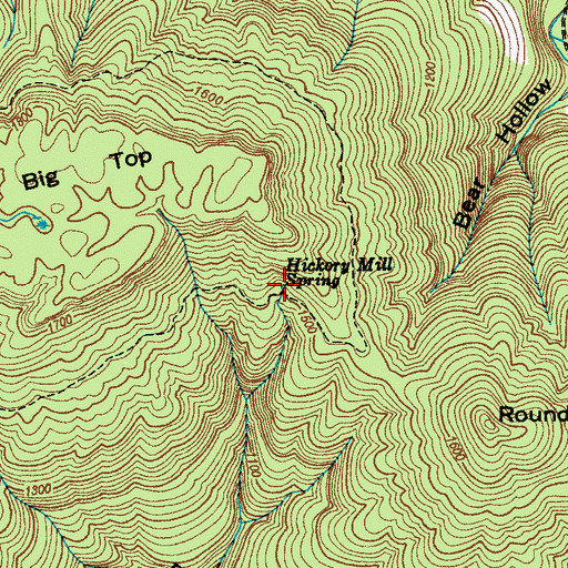 Topographic Map of Hickory Mill Spring, TN
