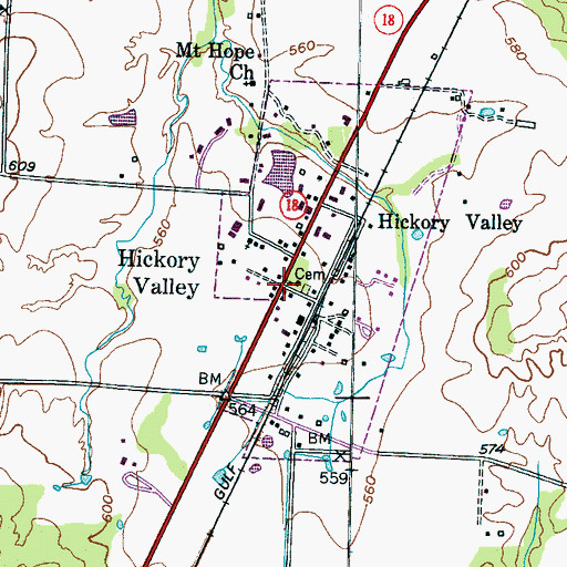 Topographic Map of Hickory Valley, TN