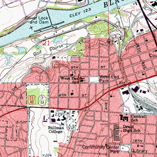 Topographic Map of West End Elementary School, AL