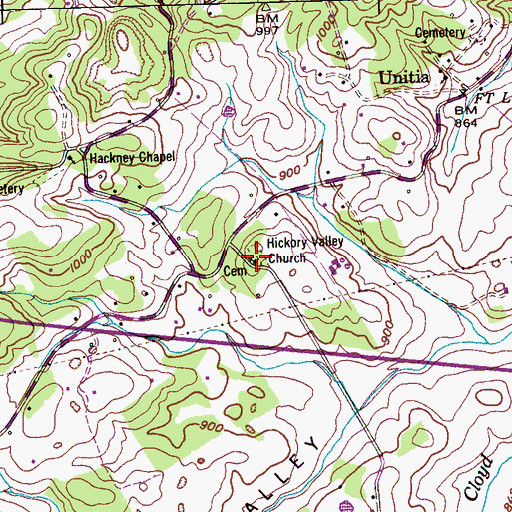 Topographic Map of Hickory Valley Church, TN
