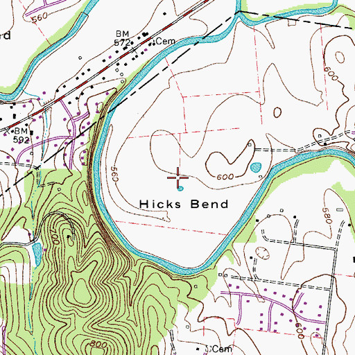 Topographic Map of Hicks Bend, TN
