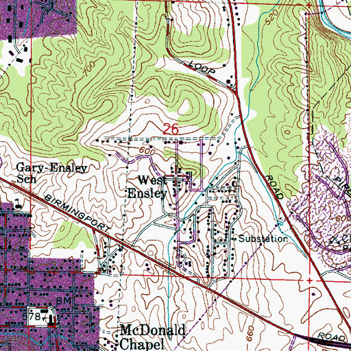 Topographic Map of West Ensley, AL