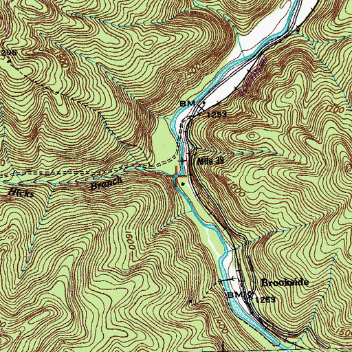 Topographic Map of Hicks Branch, TN