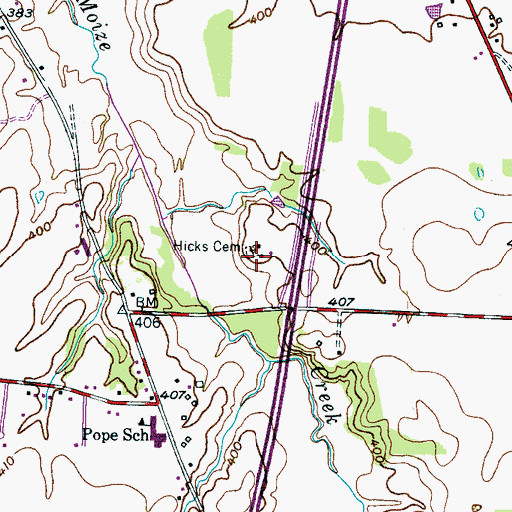 Topographic Map of Hicks Cemetery, TN