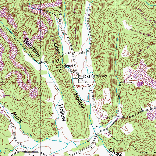 Topographic Map of Hicks Cemetery, TN