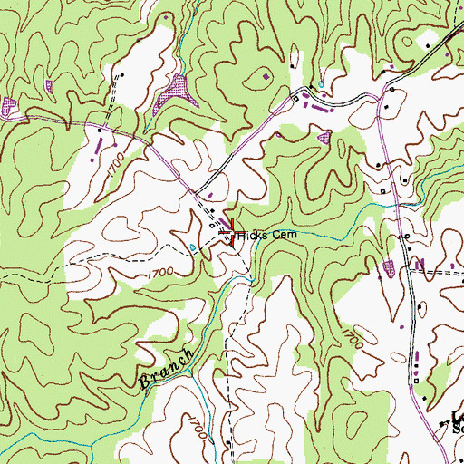 Topographic Map of Hicks Cemetery, TN