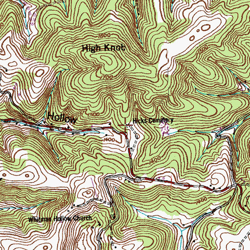 Topographic Map of Hicks Cemetery, TN