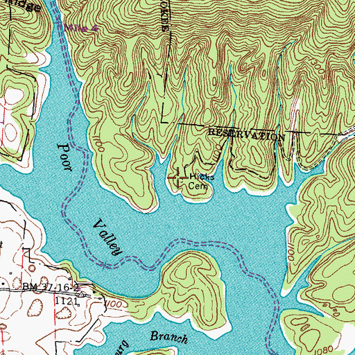 Topographic Map of Hicks Cemetery, TN