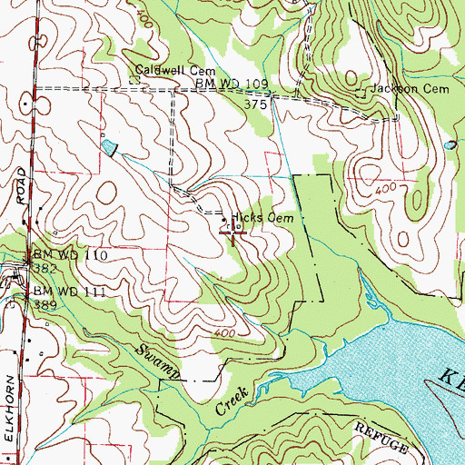 Topographic Map of Hicks Cemetery, TN