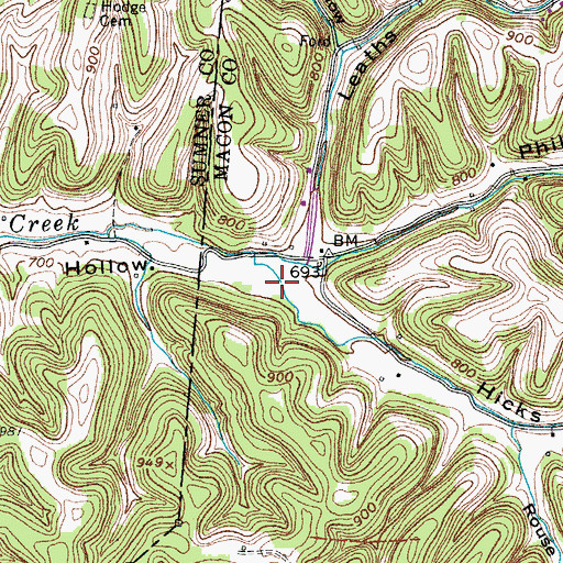 Topographic Map of Hicks Hollow, TN