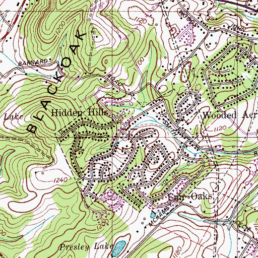 Topographic Map of Hidden Hills, TN