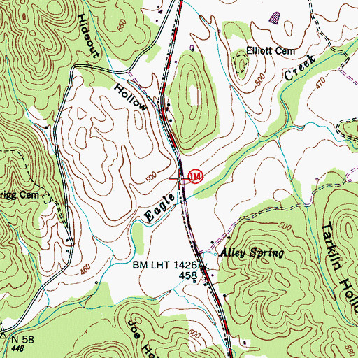 Topographic Map of Hideout Hollow, TN