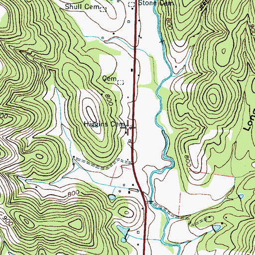 Topographic Map of Higgins Cemetery, TN