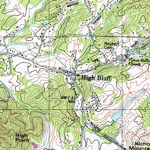 Topographic Map of High Bluff, TN