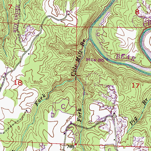 Topographic Map of West Fork Cole Mill Branch, AL