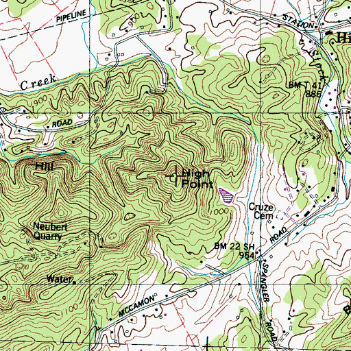 Topographic Map of High Point, TN