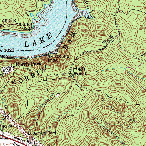 Topographic Map of High Point, TN