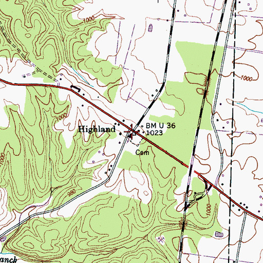 Topographic Map of Highland, TN