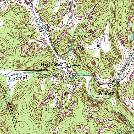 Topographic Map of Highland, TN
