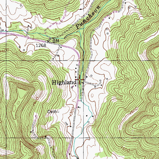 Topographic Map of Highland, TN