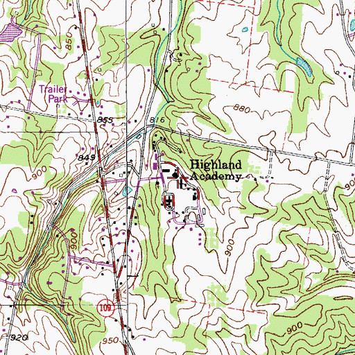 Topographic Map of Highland Academy, TN