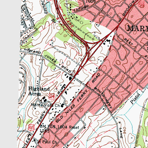 Topographic Map of Highland Acres, TN