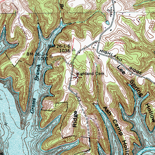 Topographic Map of Highland Cemetery, TN