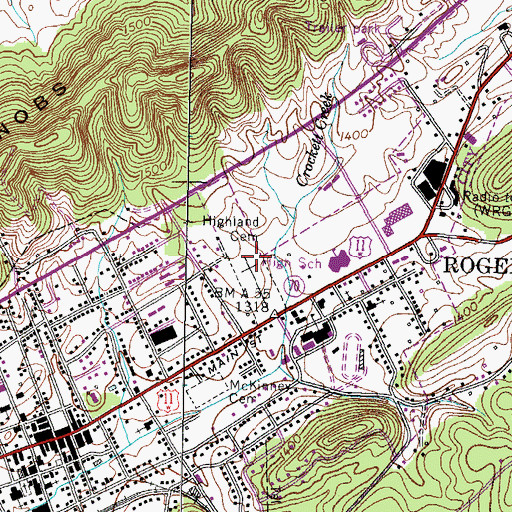 Topographic Map of Highland Cemetery, TN