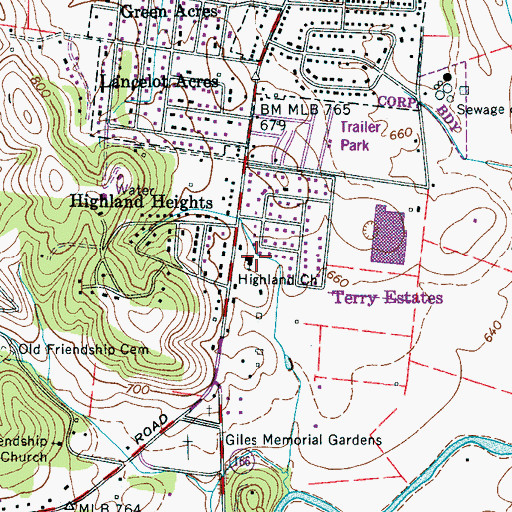 Topographic Map of Highland Church, TN