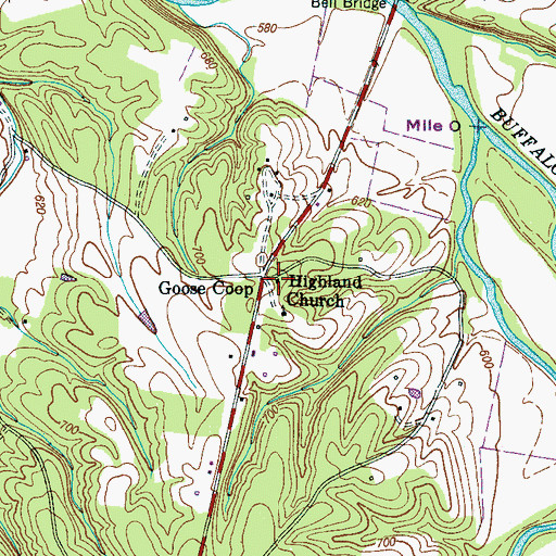 Topographic Map of Highland Church, TN