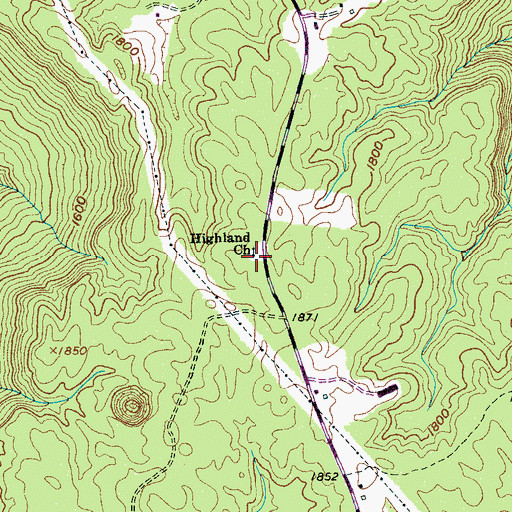 Topographic Map of Highland Church, TN