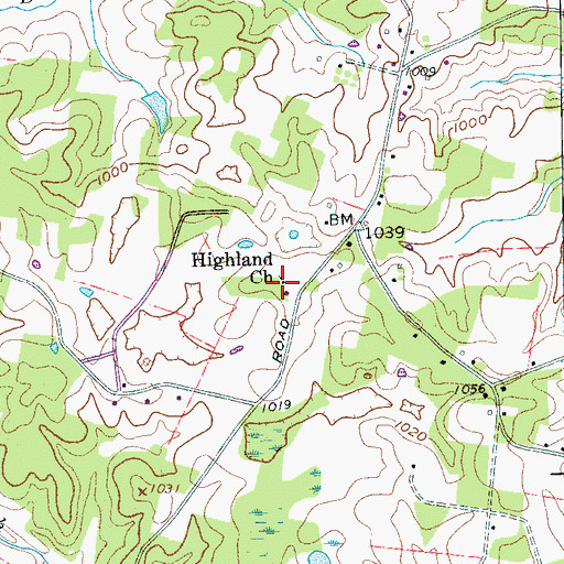 Topographic Map of Highland Church, TN
